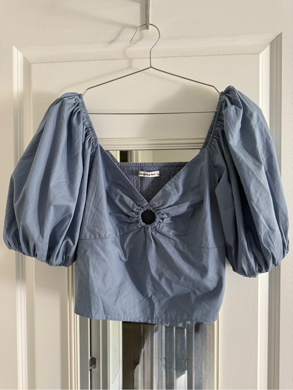Abercrombie & Fitch Dusty Blue Puff-Sleeve Crop Top